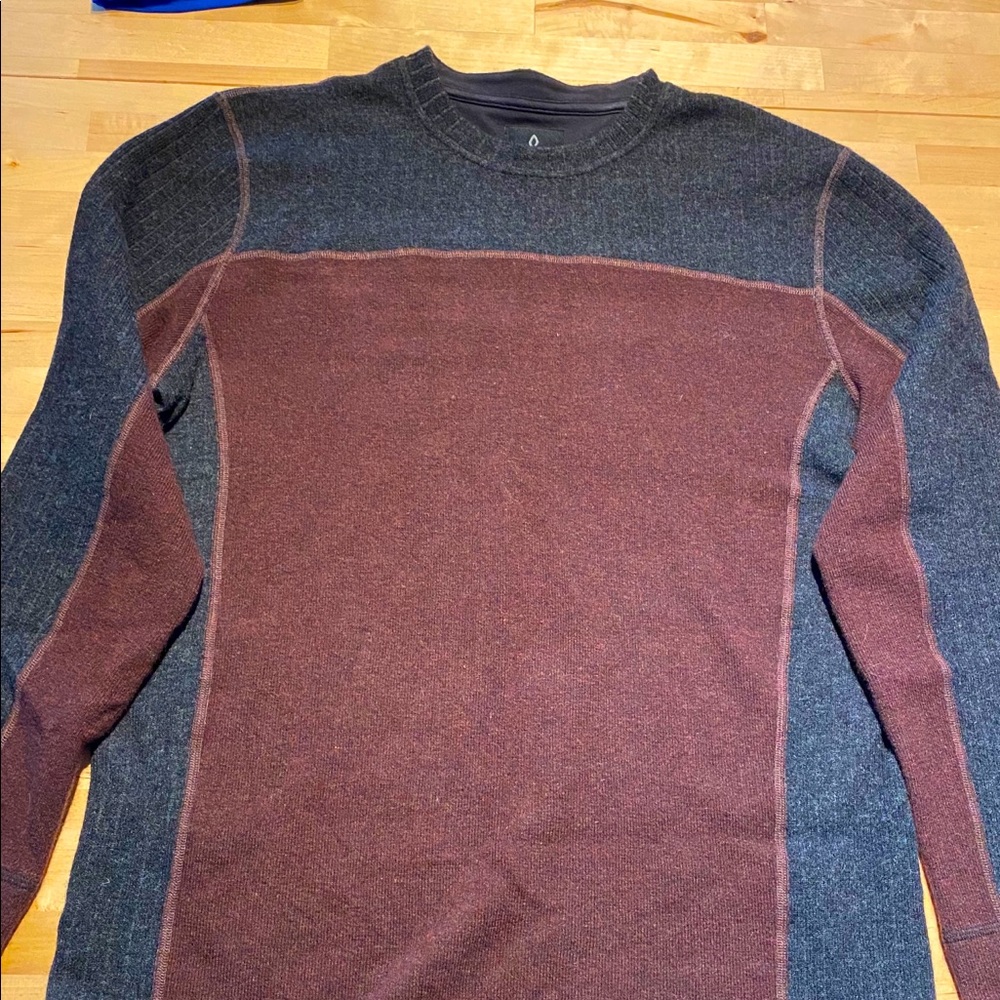 Prana Men's Gray Red Wool Blend Crew Neck Sweater